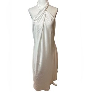 Show me your mumu Luxe Satin White Halter Midi Dress - Size XL - New, Mi…